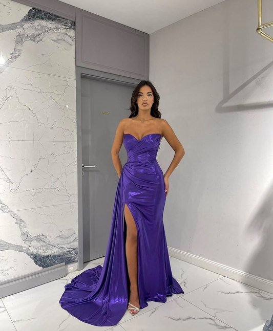 VIOLET SATIN avondjurk paars satijn strapless mermaid