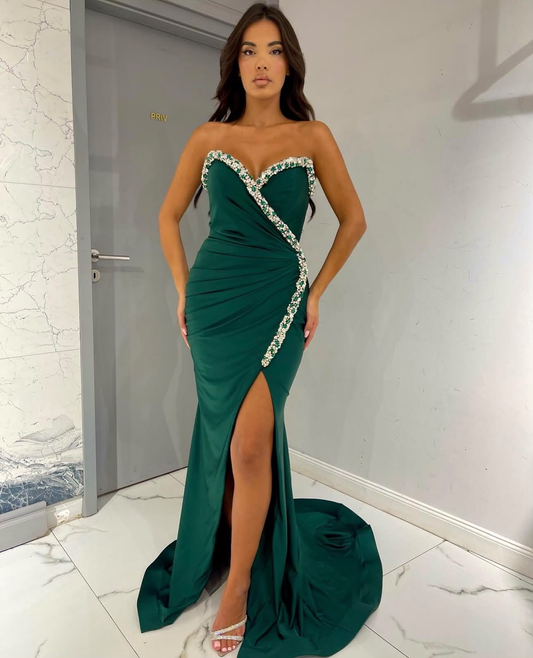 EMERALD PASSION smaragdgroene strapless avondjurk
